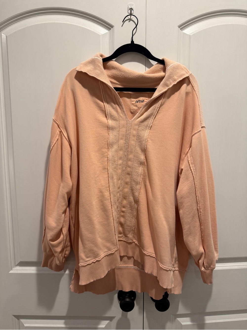 aerie Peach Oversized V-Neck Hoodie Pullover
